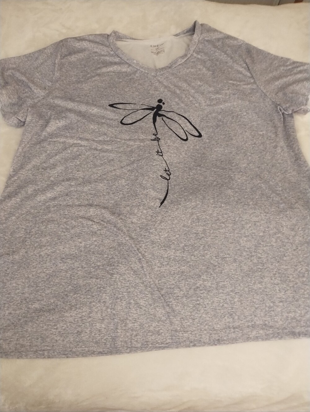 Light Gray Dragonfly Graphic V-Neck Women's Top